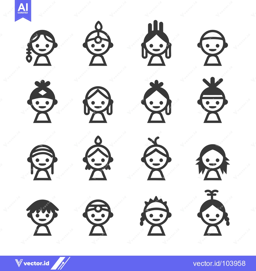 Premium Vector of Sixteen Smiling Cartoon People with Different Hairstyles and Headwear