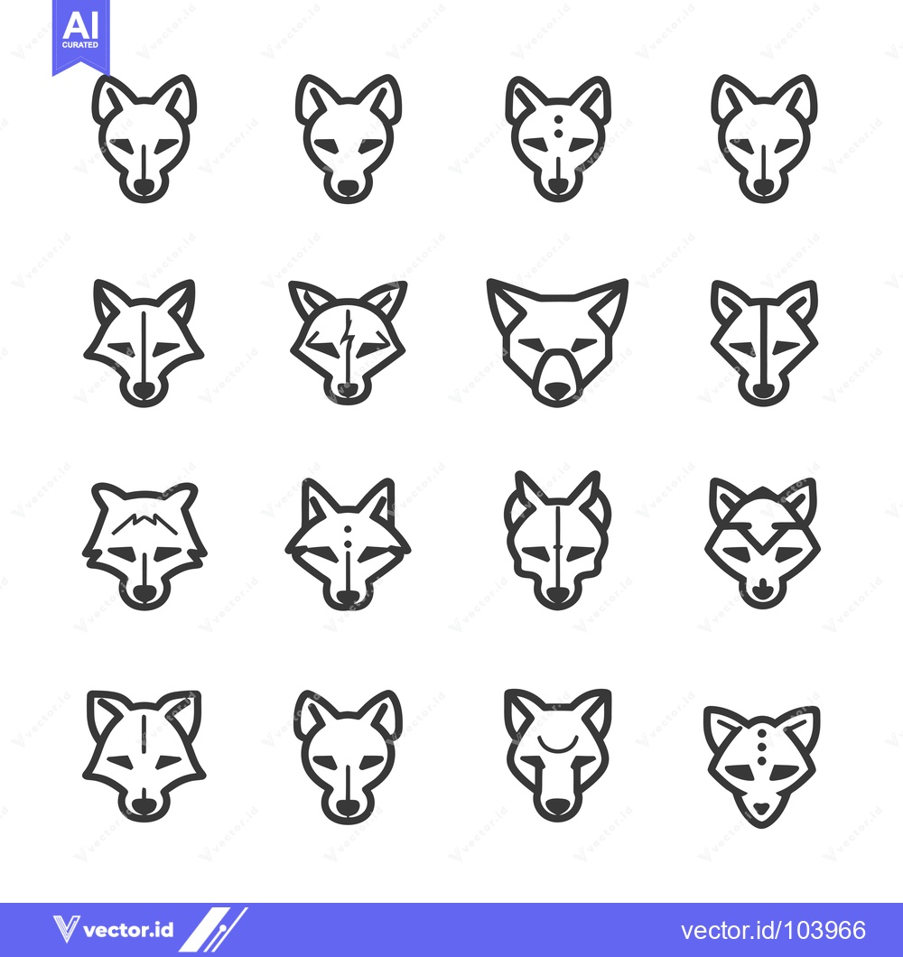Premium Vector dari Sixteen Unique Fox Head Line Art Icons with Variations in Design
