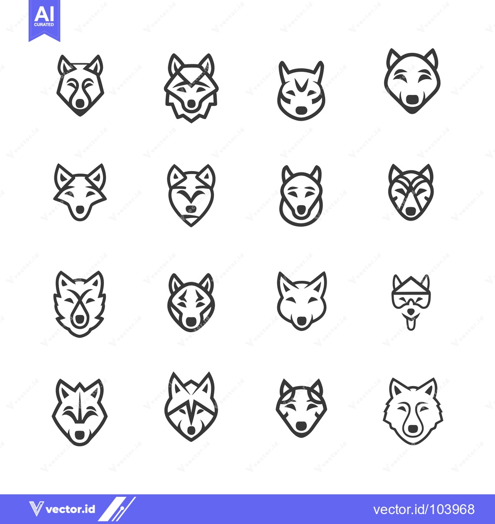 Premium Vector dari Sixteen Unique Wolf Head Line Art Illustrations