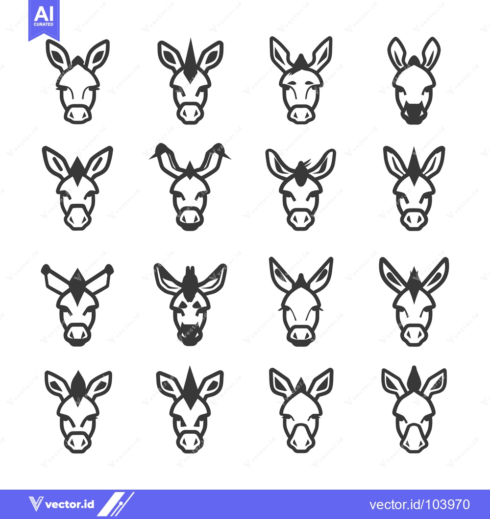 Premium Vector dari Sixteen Variations of a Donkey Head in Outline Form