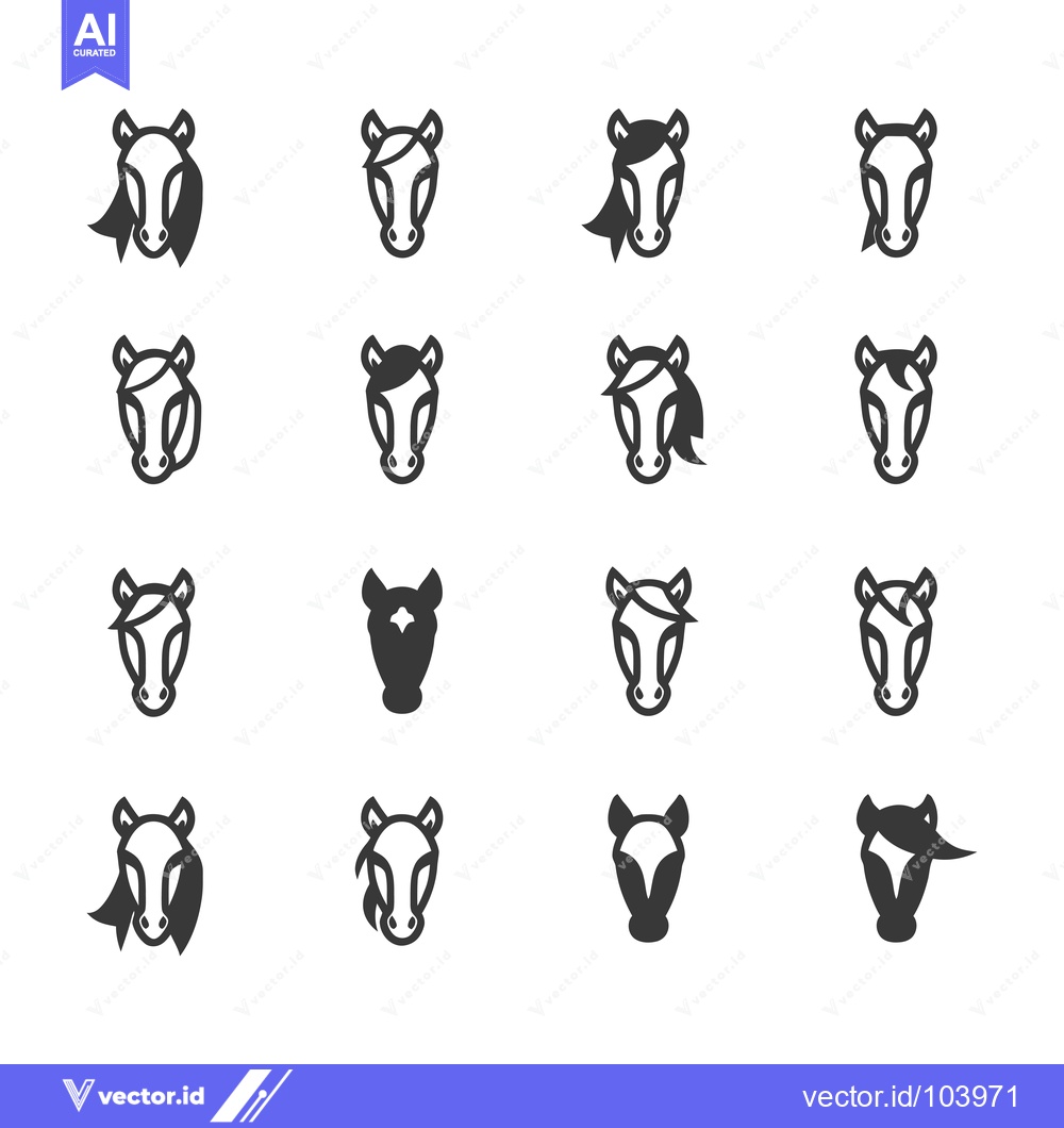 Premium Vector of Sixteen Variations of a Horse's Head in Black and White