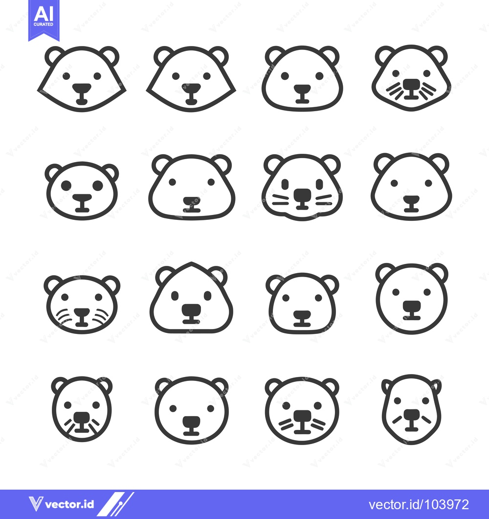 Premium Vector dari Sixteen Variations of a Simple Bear Face Outline Icon