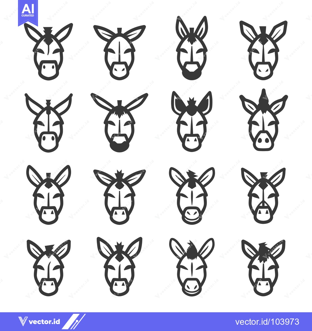 Premium Vector dari Sixteen Variations of a Simple Donkey Head Illustration