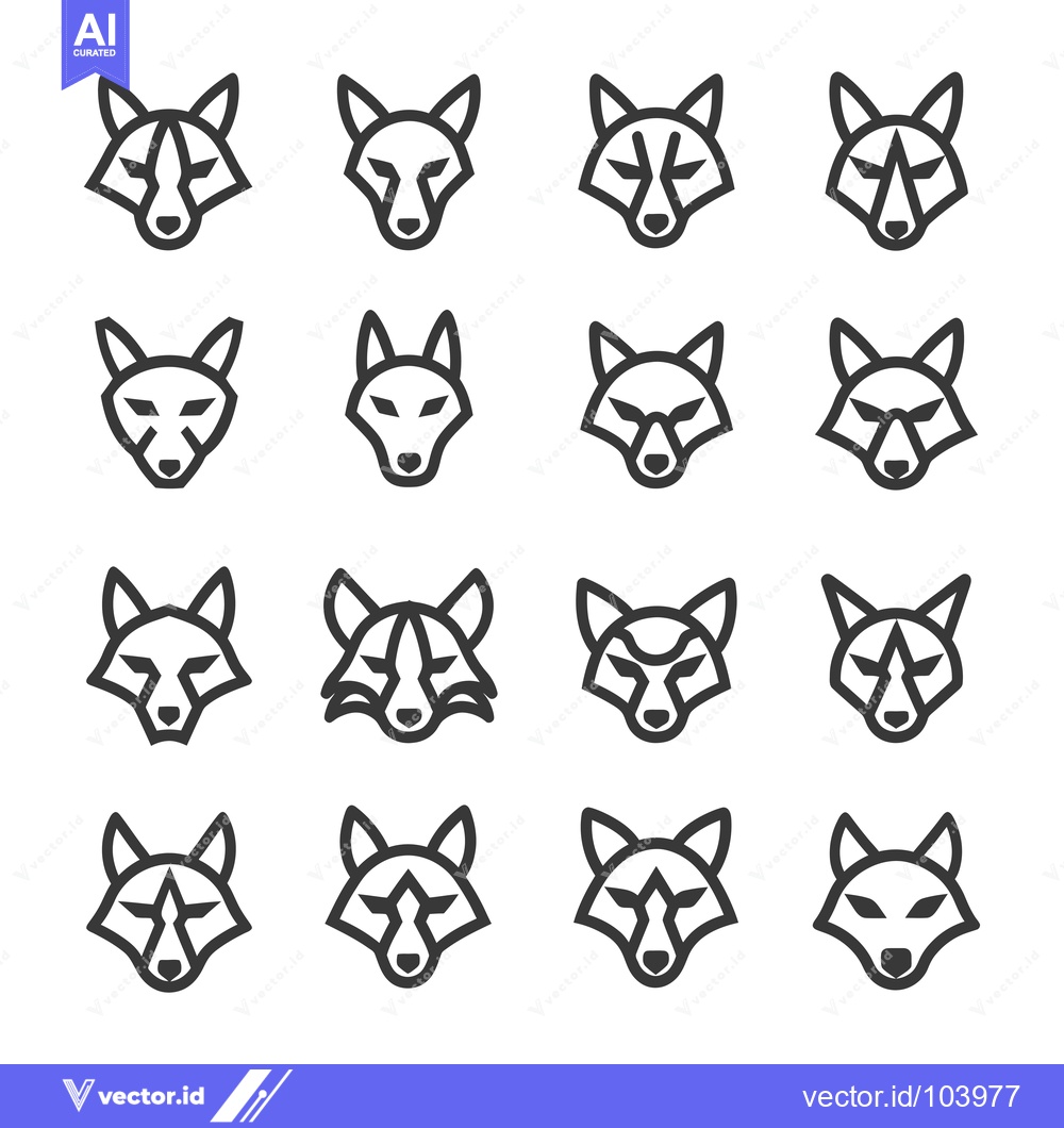 Premium Vector dari Sixteen Variations of a Wolf Head Line Art Icon