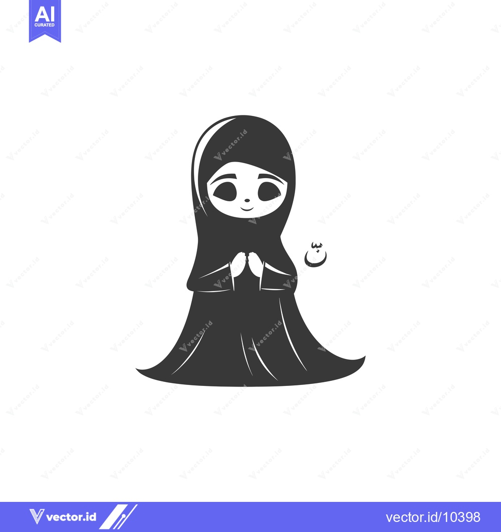 Premium Vector of A Black and White Illustration of a Woman in a Hijab Praying