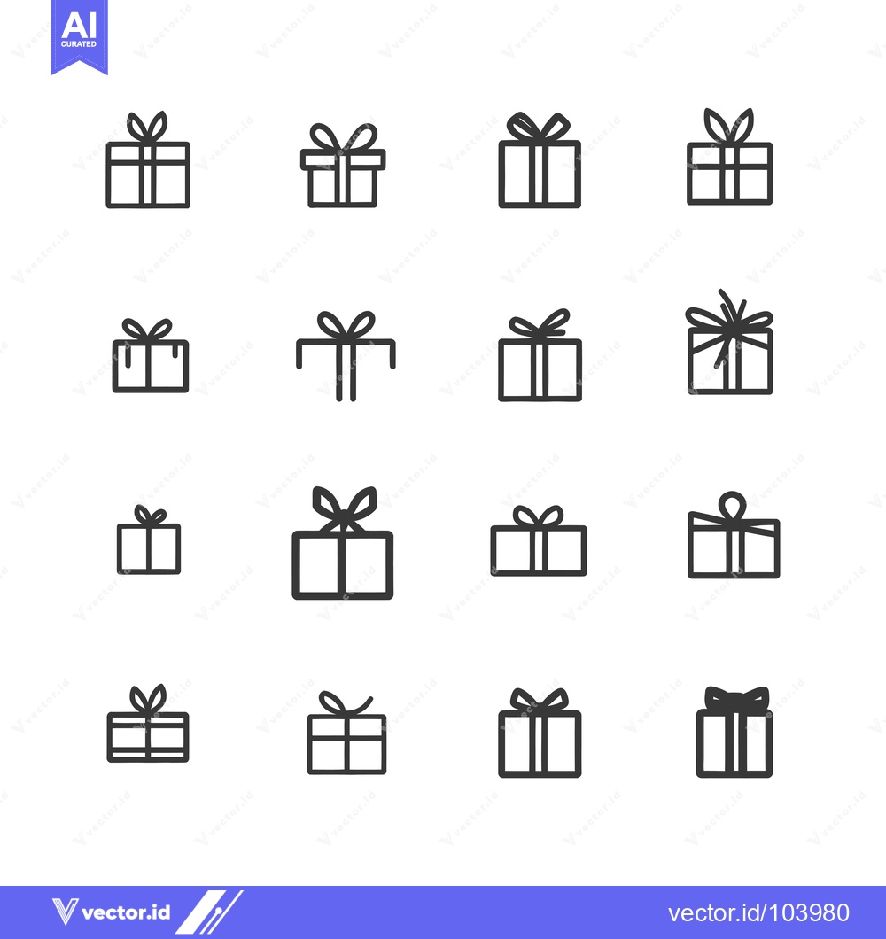 Premium Vector dari Sixteen Variations of Gift Box Icons with Ribbons
