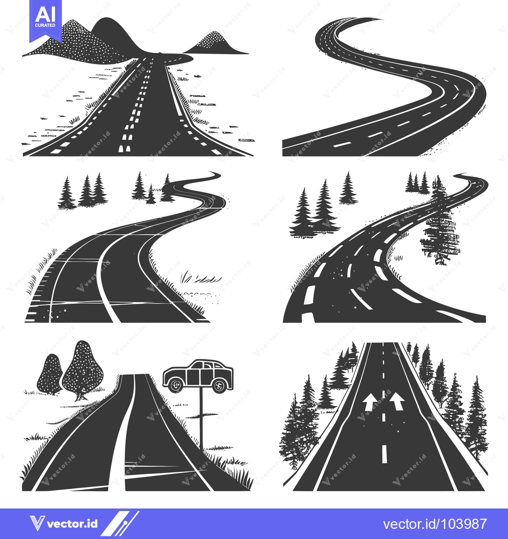Premium Vector dari Six Variations of a Winding Road with Different Scenery