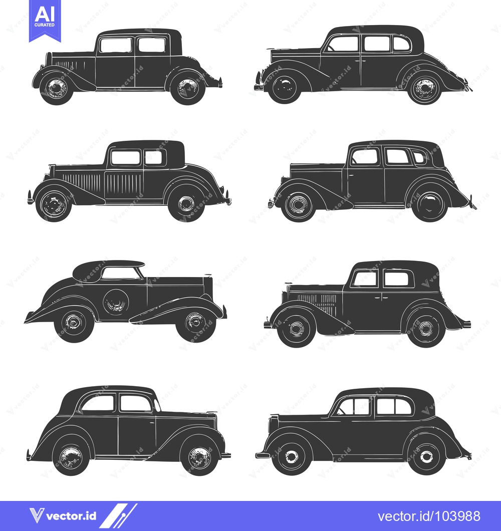 Premium Vector dari Six Vintage Car Silhouettes in Profile View