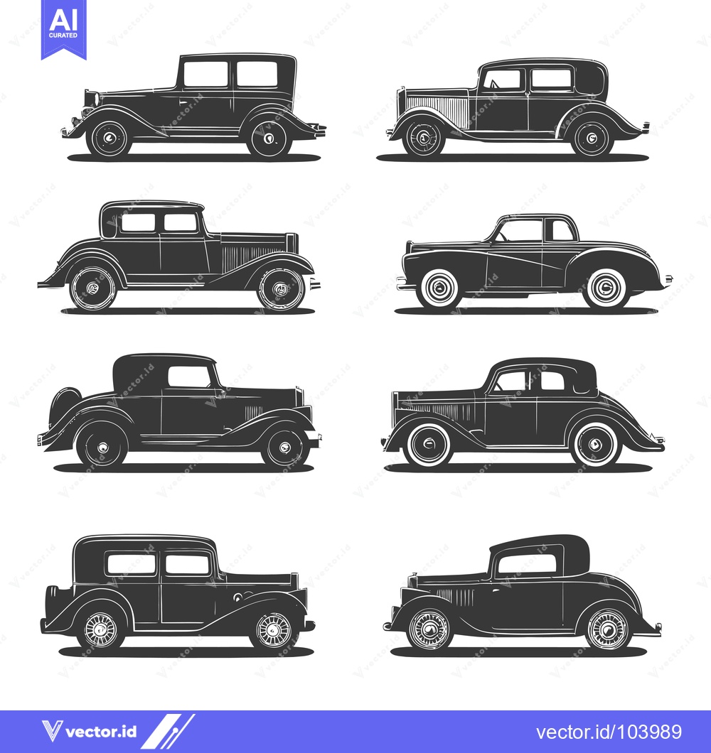 Premium Vector of Six Vintage Car Silhouettes in Side View