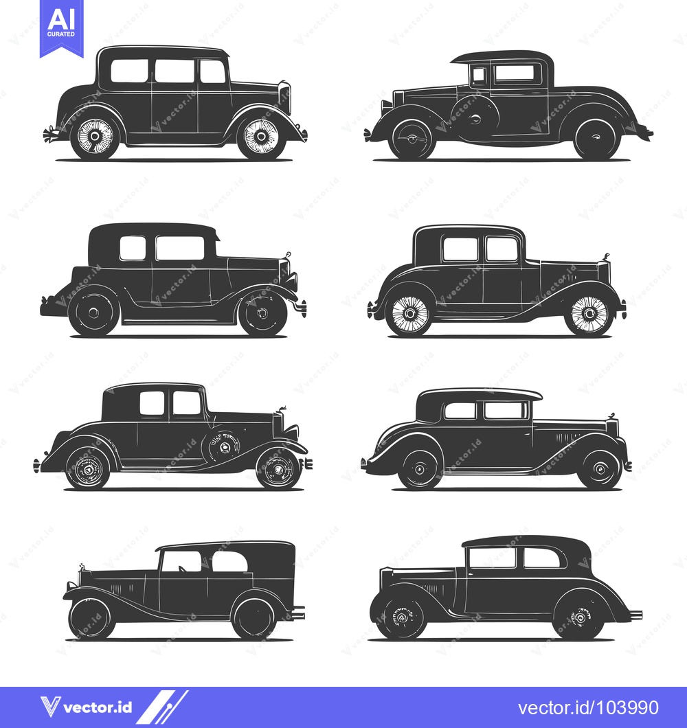 Premium Vector of Six Vintage Cars Silhouettes in Side View