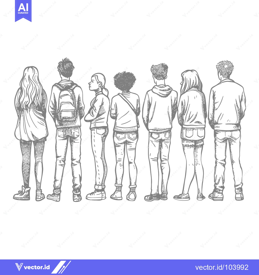 Premium Vector dari Six Young People Standing in Line, Seen From Behind