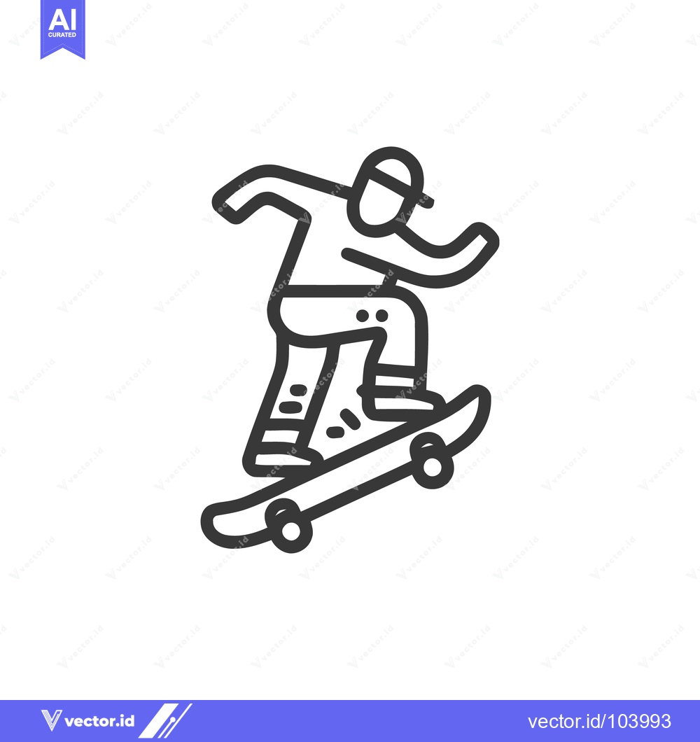 Premium Vector of Skateboarder Icon: Dynamic Line Art of a Youthful Rider in Motion