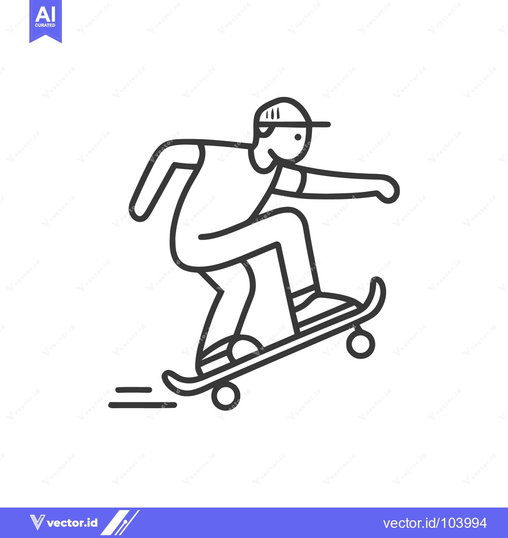 Premium Vector of Minimalist Line Art: Skateboarder in Motion, White Background, Dynamic