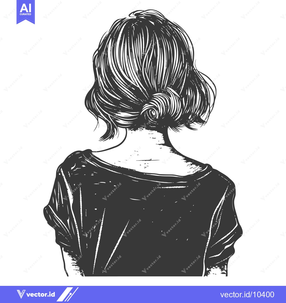 Premium Vector of A Black and White Illustration of a Woman's Back and Hair in a Bun