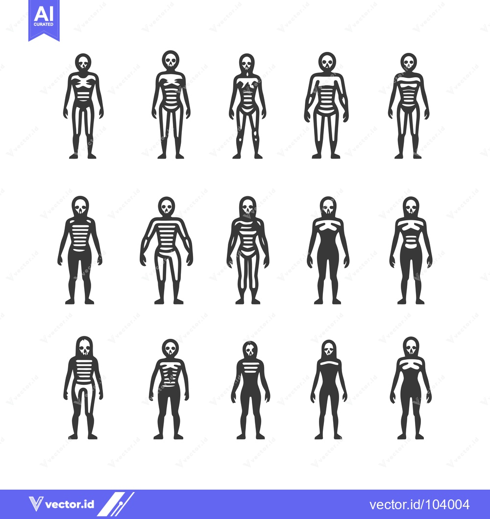Premium Vector of Skeleton Human Figures with Skull Heads in Various Poses