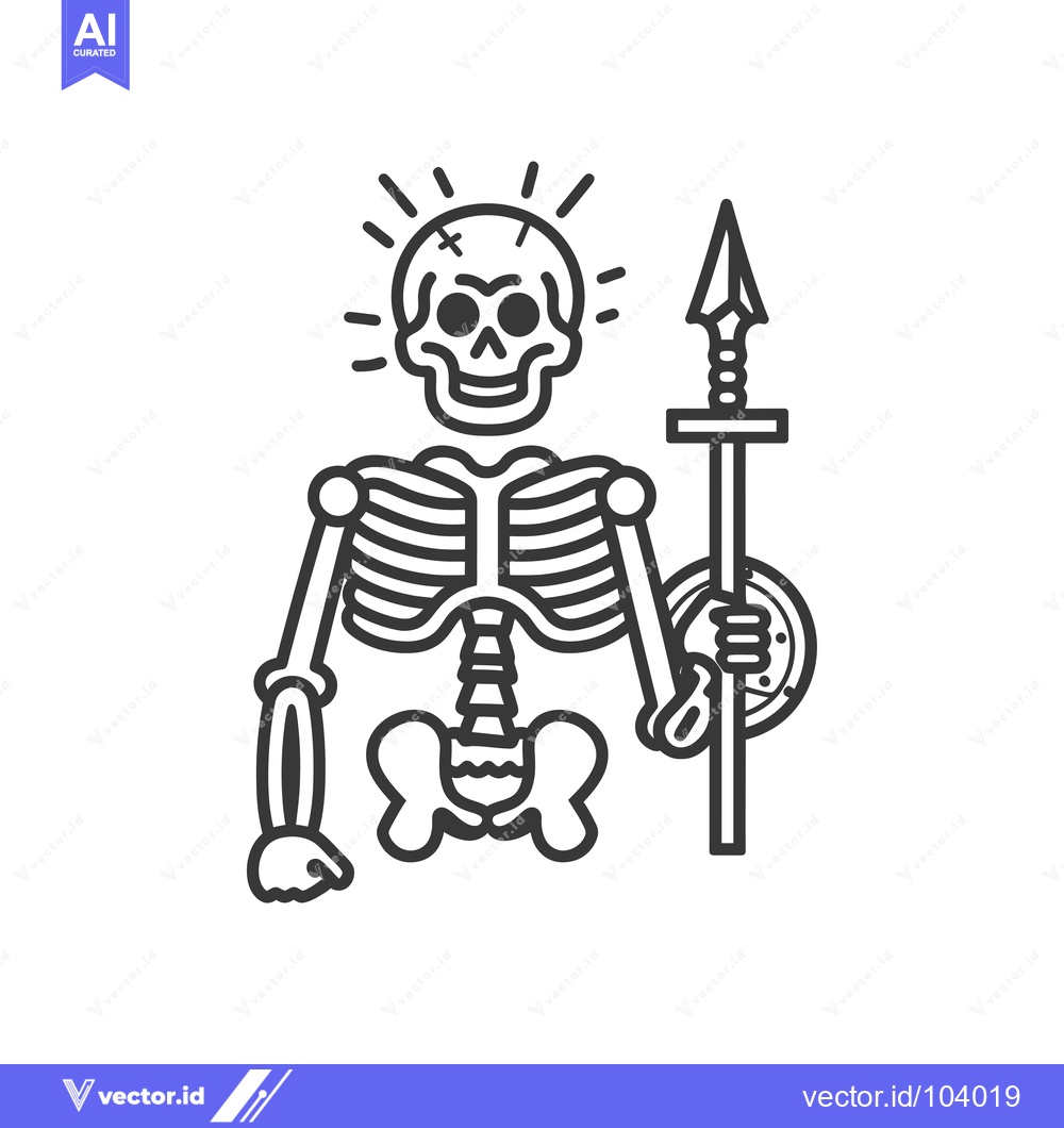 Premium Vector of Skeleton Warrior Holding a Spear and Shield
