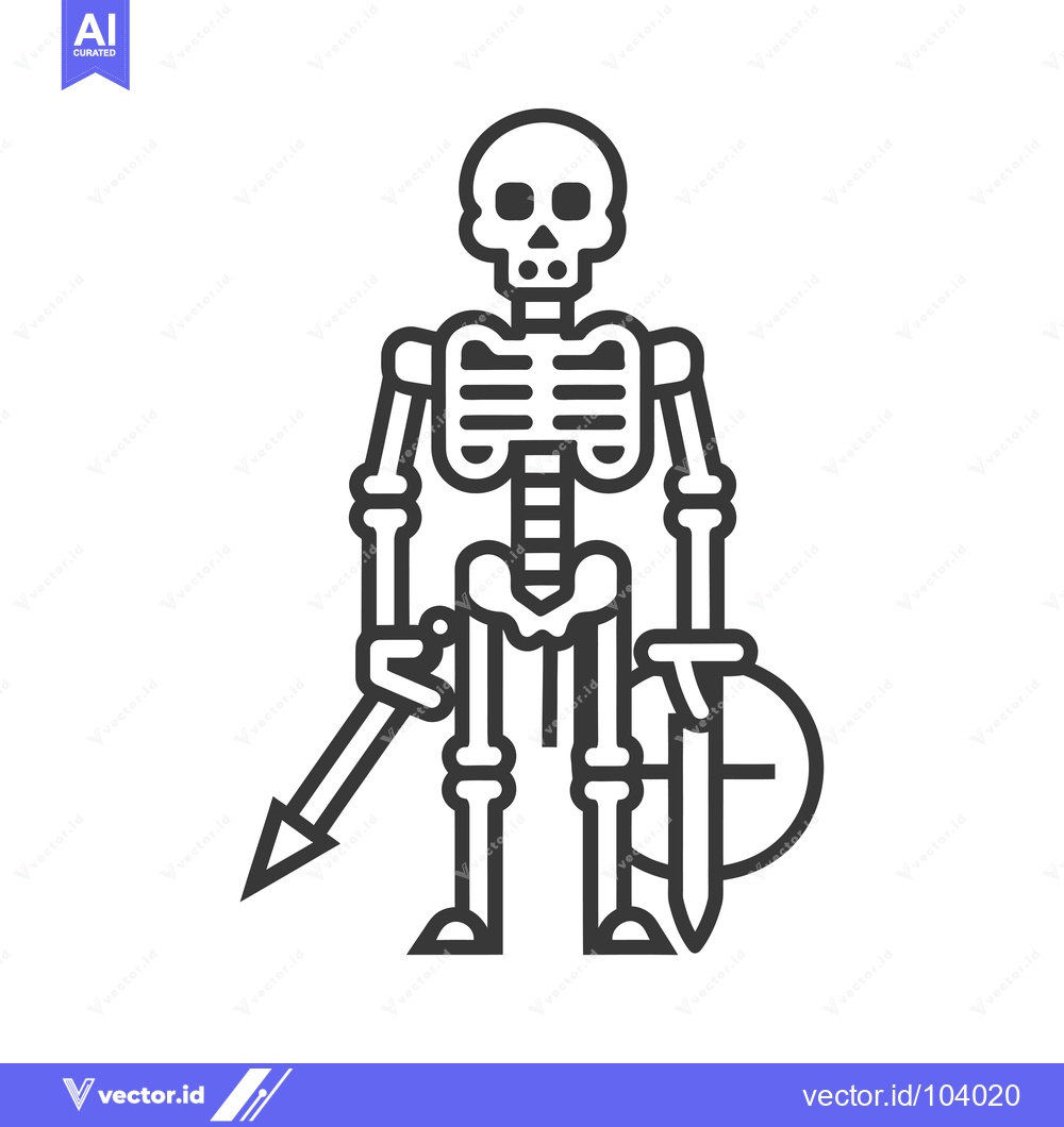 Premium Vector dari Skeleton Warrior Holding a Spear and Shield