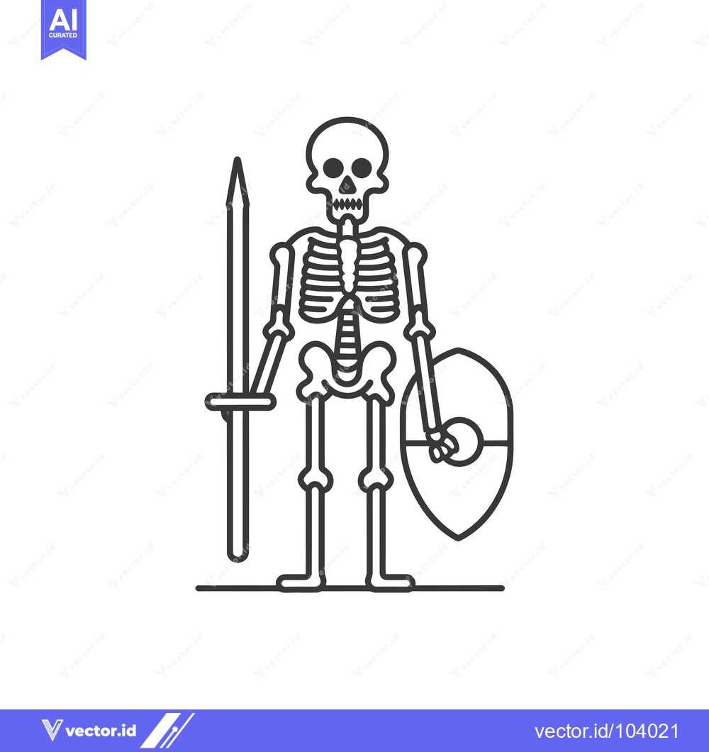 Premium Vector of Skeleton Warrior Holding a Spear and Shield