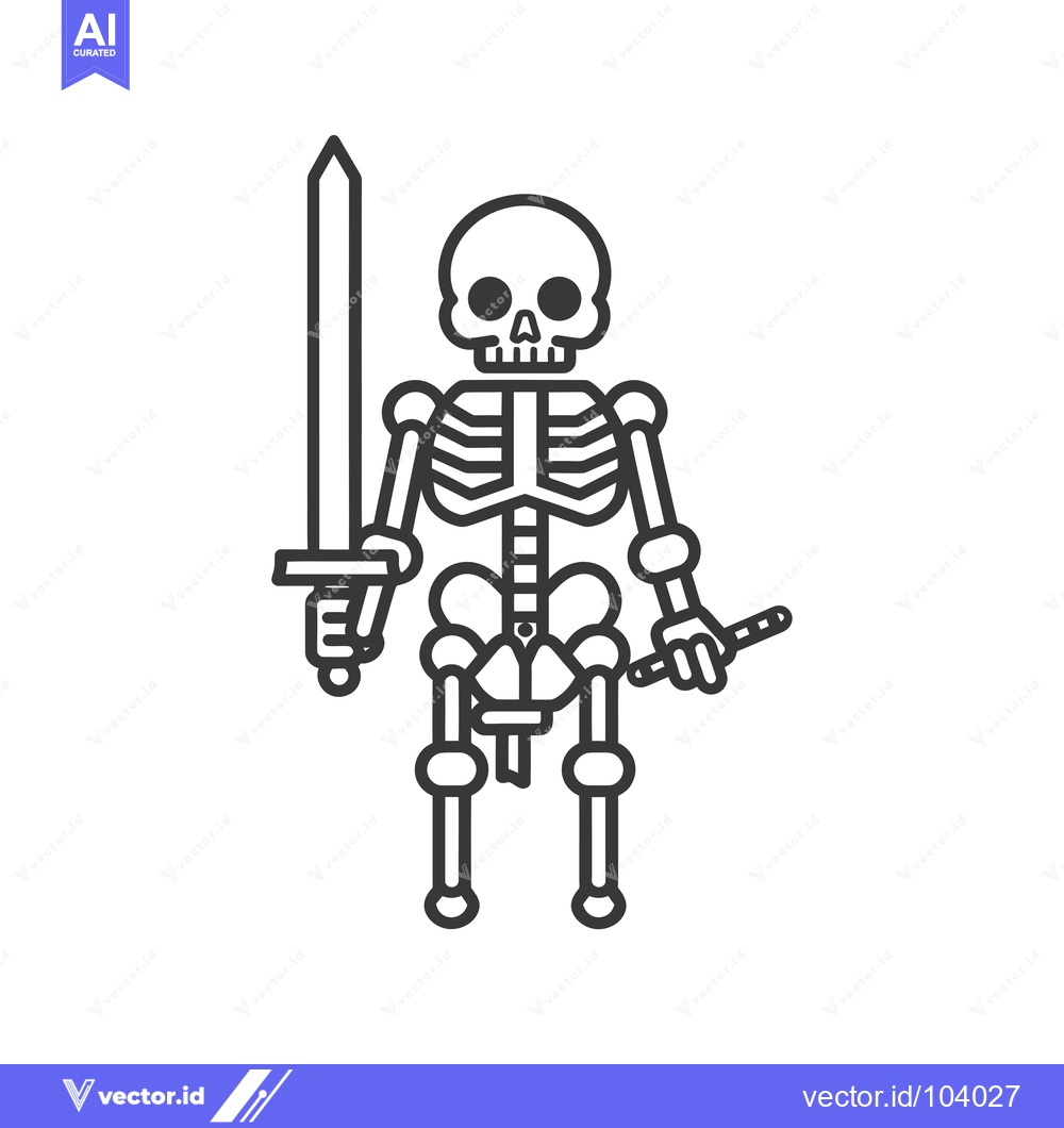 Premium Vector dari Skeleton Warrior Holding Sword and a Staff
