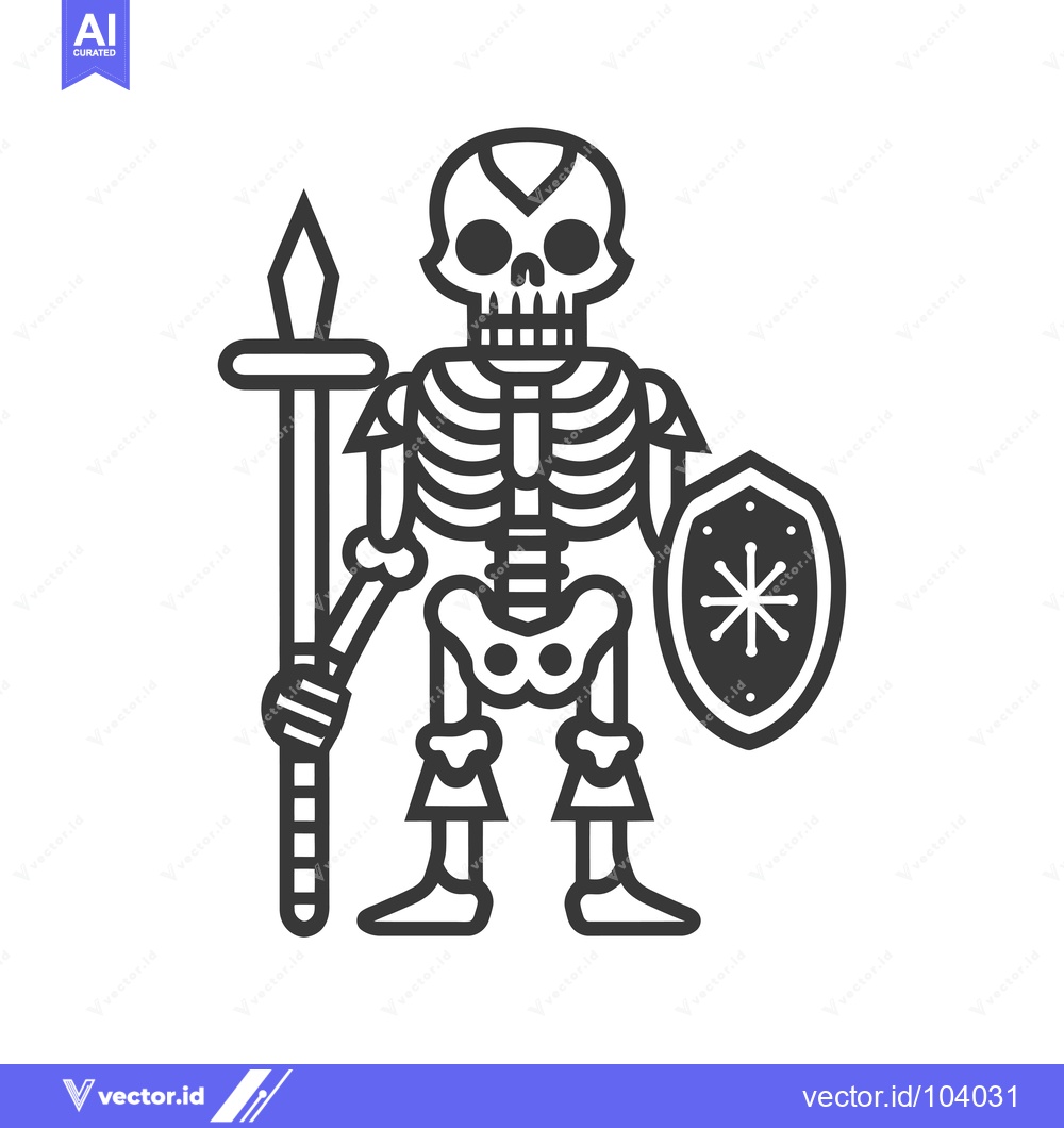 Premium Vector of Skeleton Warrior with Spear and Shield