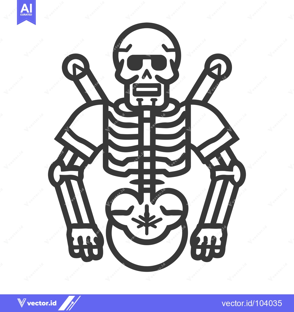 Premium Vector dari Skeleton Wearing Sunglasses with Arms Extended Holding Two Weapons
