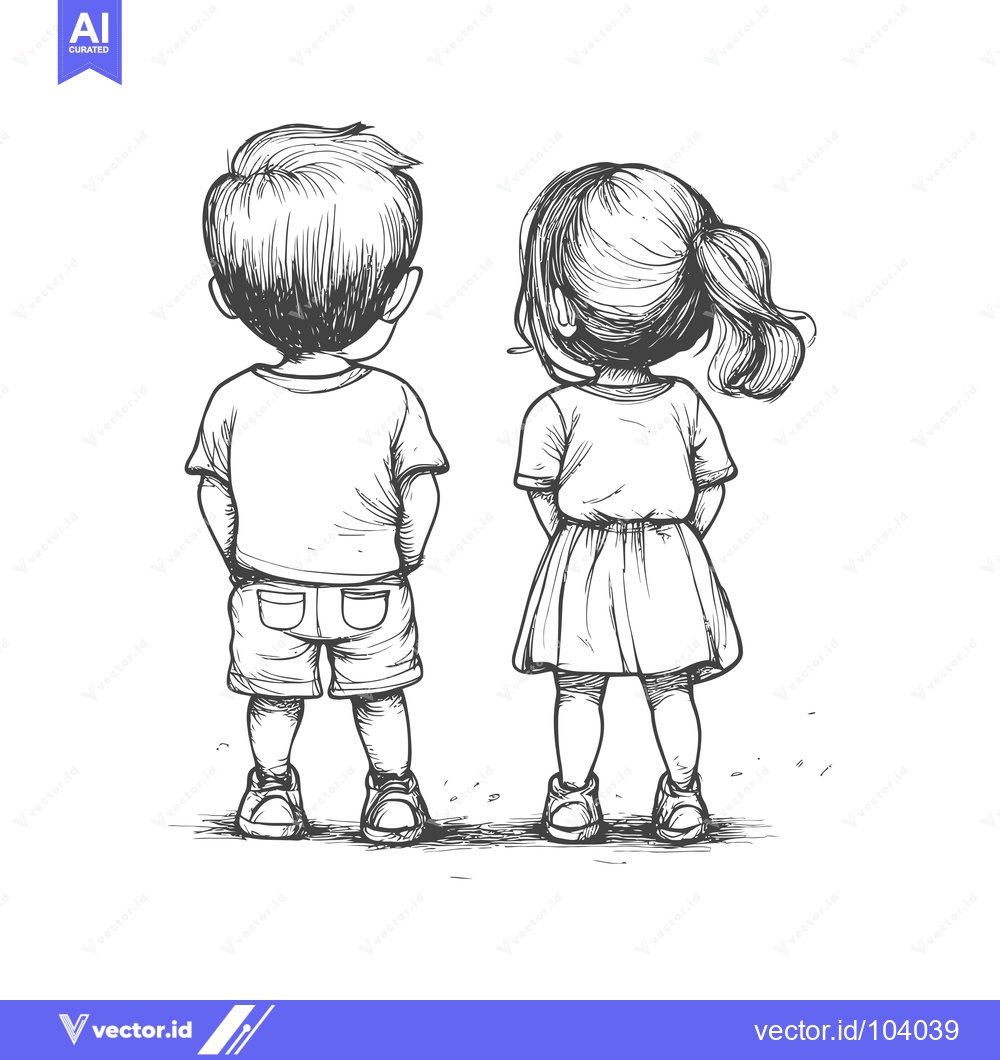 Premium Vector of Sketch of a Boy and Girl Walking Away from the Viewer