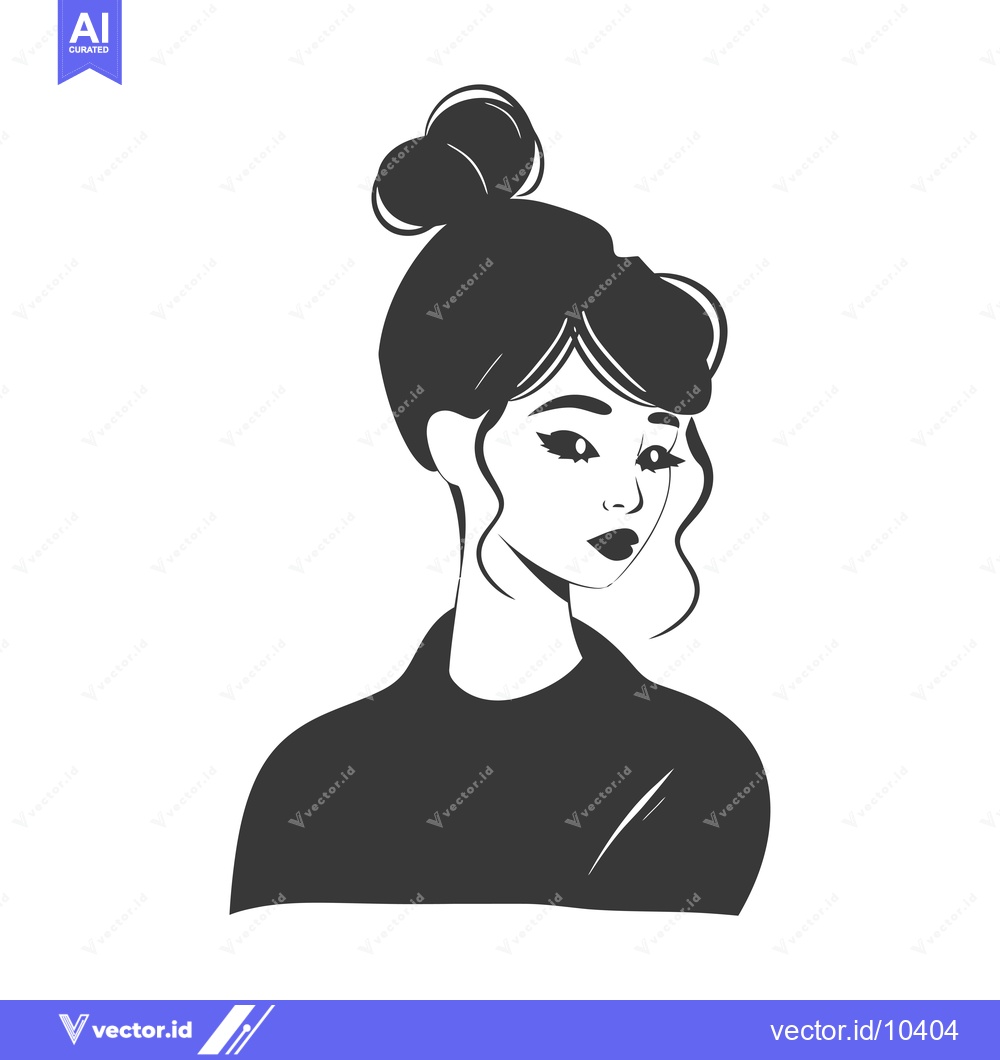 Premium Vector of A black and white illustration of a woman with her hair in a bun