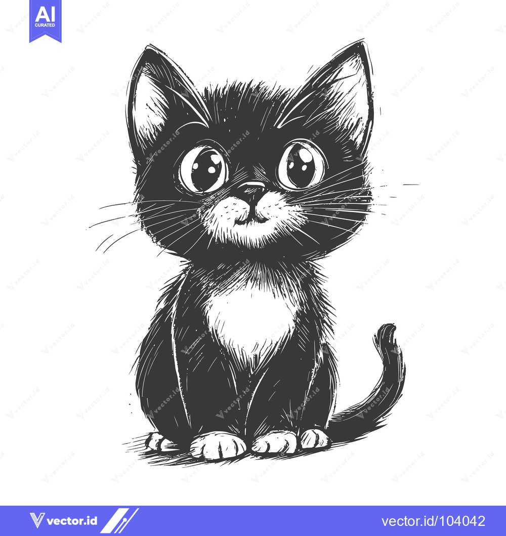 Premium Vector of Sketch of a Cute Black Cat Sitting with Big Eyes