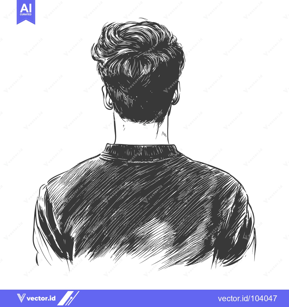 Premium Vector dari Sketch of a Man's Back with Short, Wavy Hair