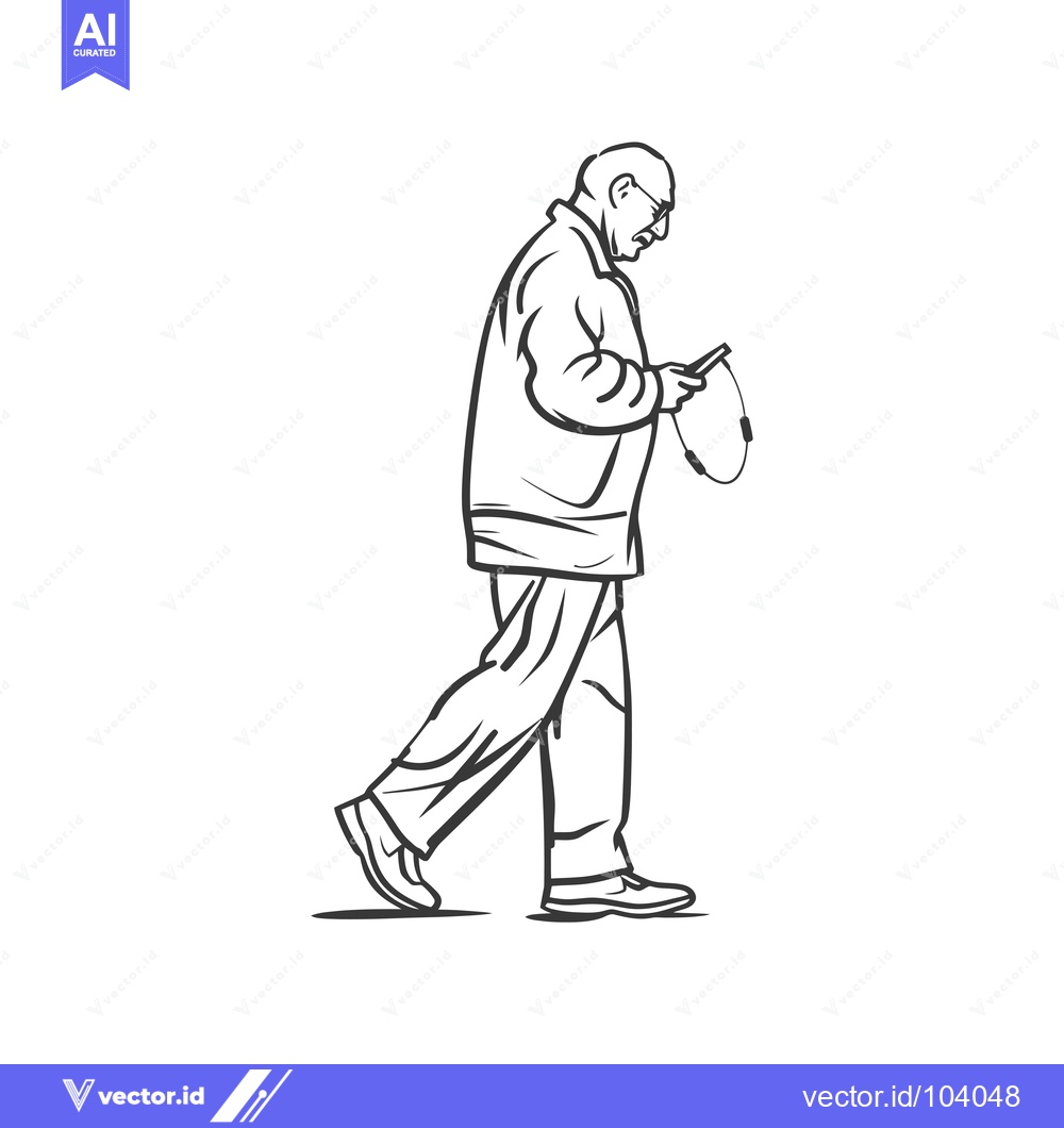 Premium Vector dari Sketch of a Man Walking and Using His Phone