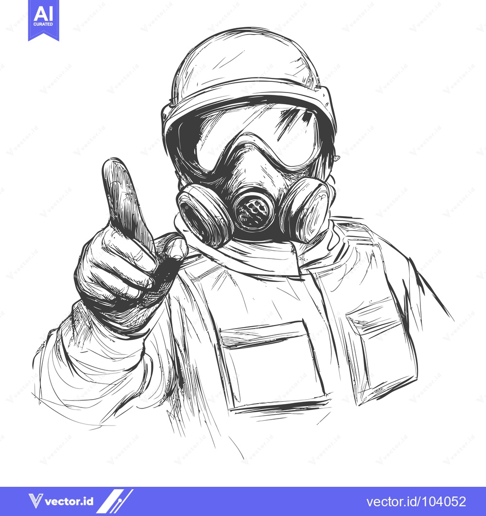Premium Vector dari Sketch of a Person Wearing a Gas Mask and Pointing with their Index Fi