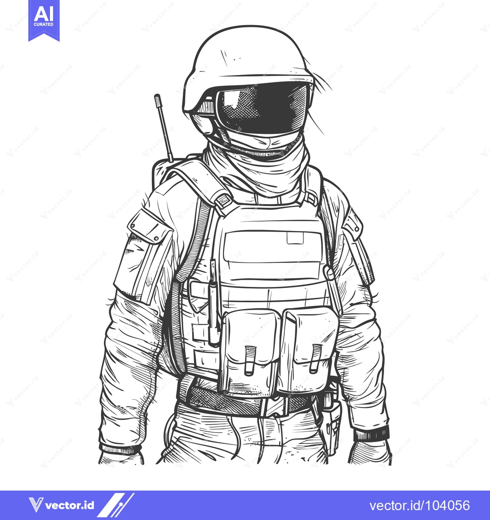 Premium Vector of Sketch of a Soldier Wearing Body Armor and a Helmet