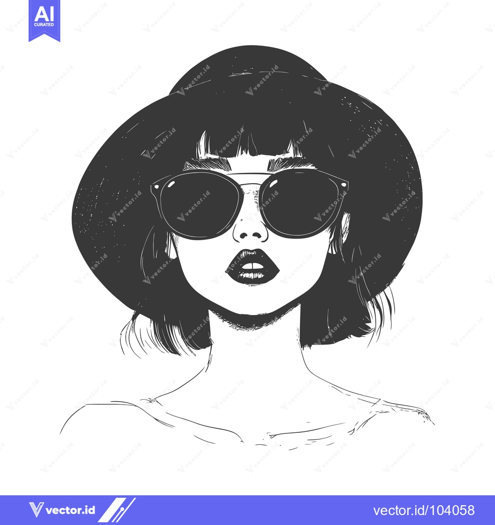 Premium Vector dari Sketch of a woman wearing a hat and sunglasses