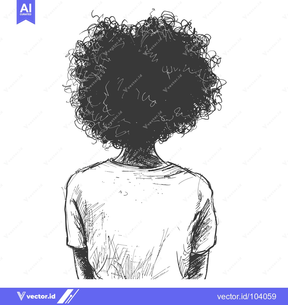 Premium Vector dari Sketch of a Woman with Curly Hair Facing Away from the Viewer