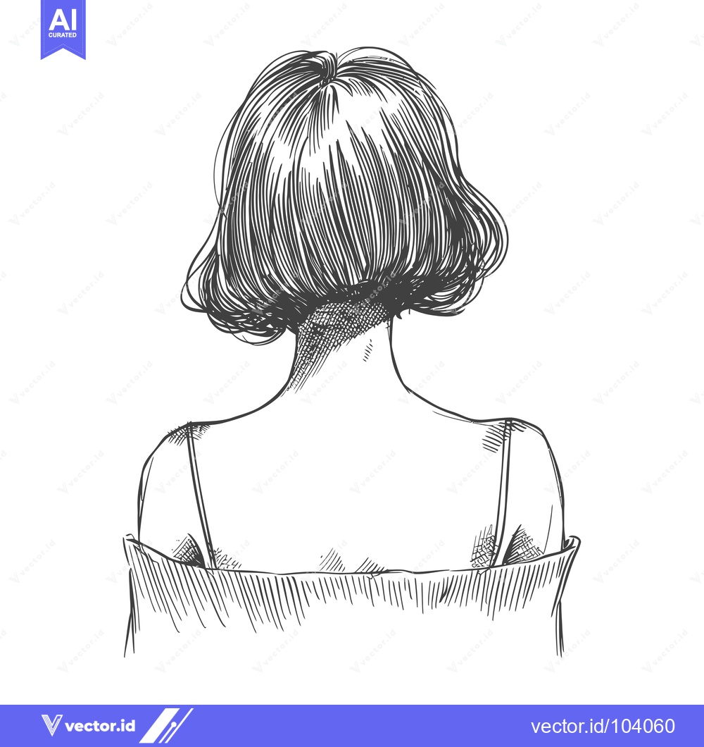 Premium Vector dari Sketch of a Woman with Short Hair, Facing Away