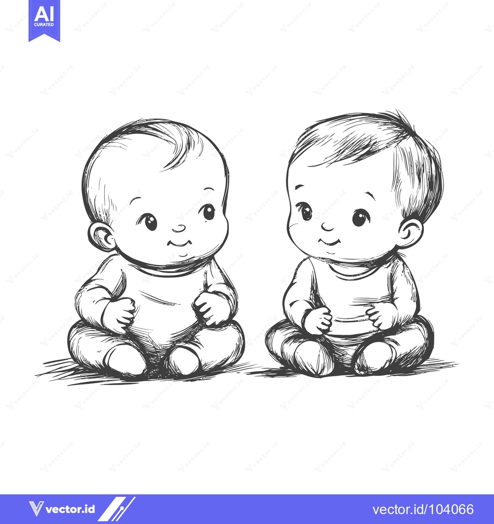 Premium Vector of Sketch of two smiling babies sitting and looking at each other
