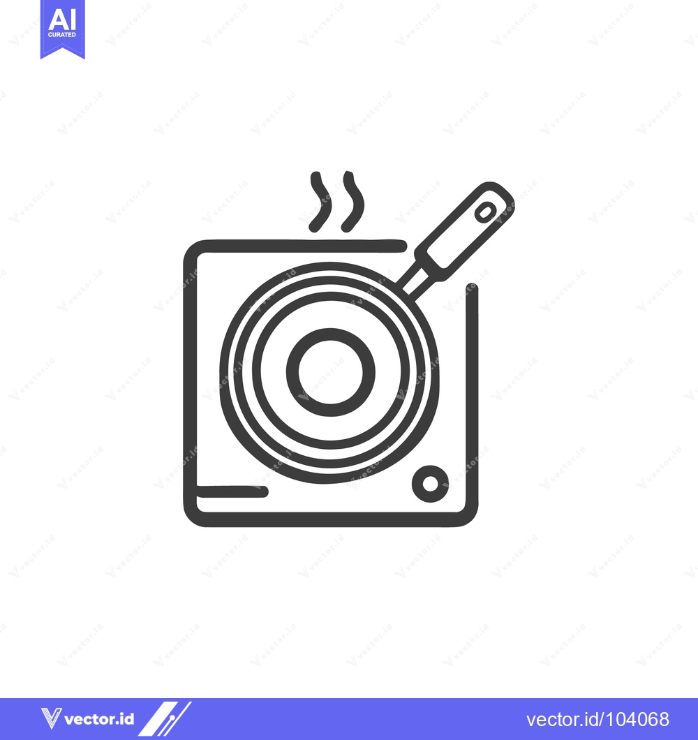 Premium Vector of Minimalist Line Art: Hot Pan on Induction Cooktop with Steam