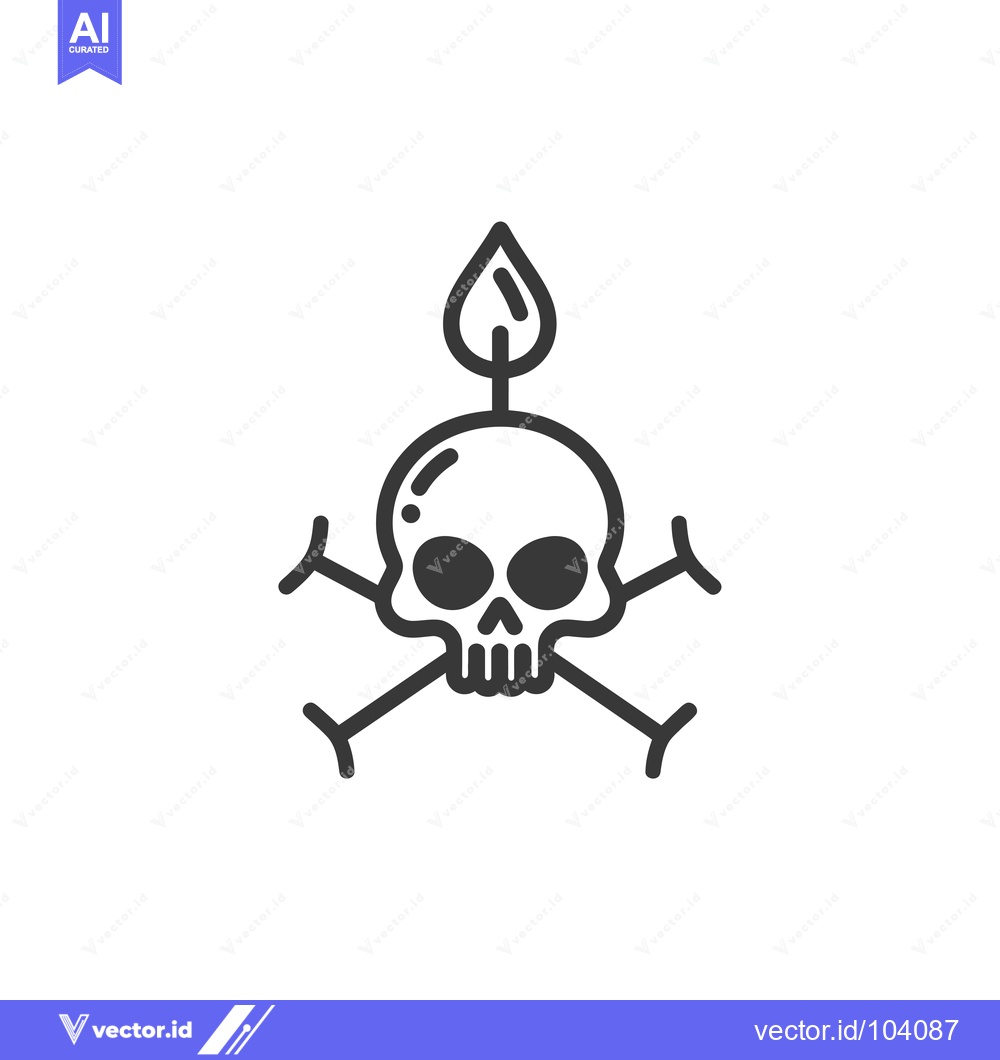 Premium Vector of Skull and Crossbones with a Single Flame on Top
