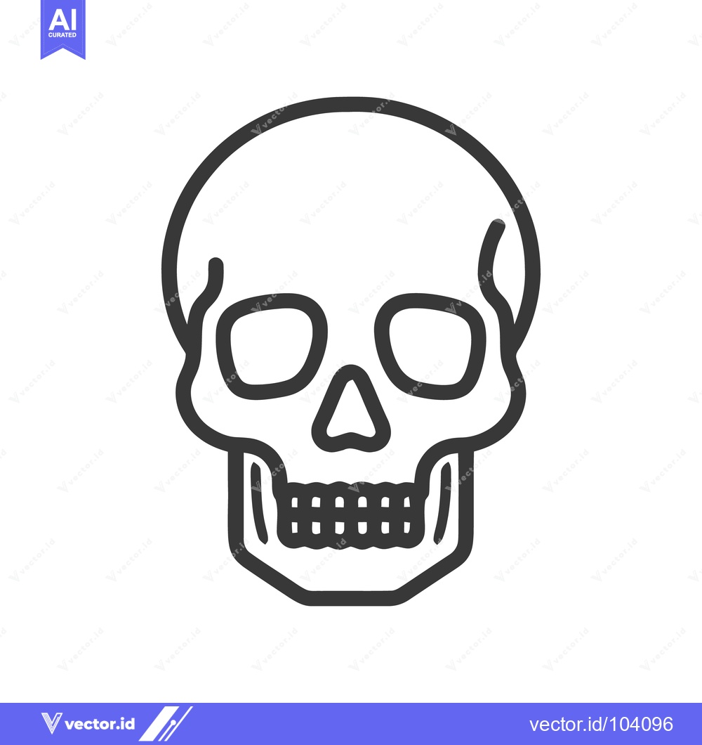 Premium Vector of Minimalist Skull Icon: Bold Outline on White Background, Vector Illust