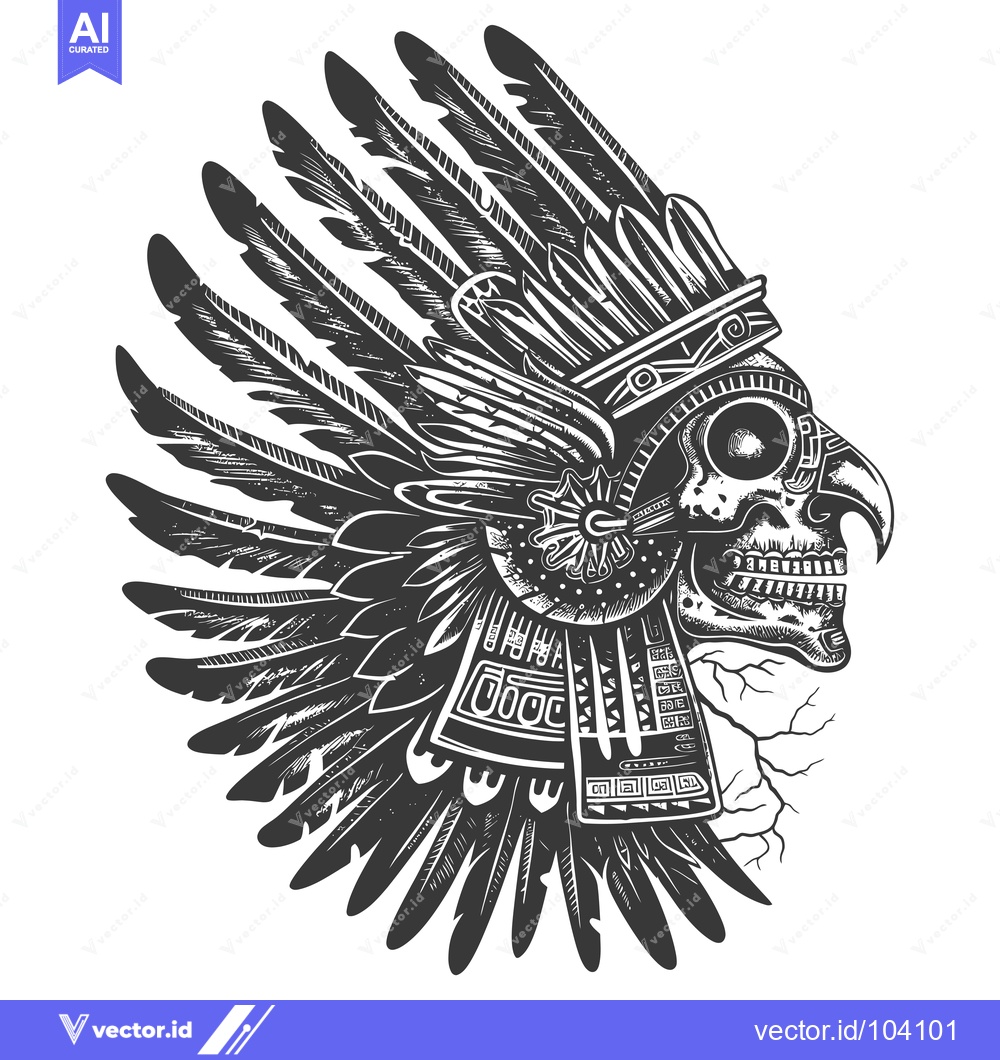 Premium Vector of Skull in Elaborate Feathered Headdress