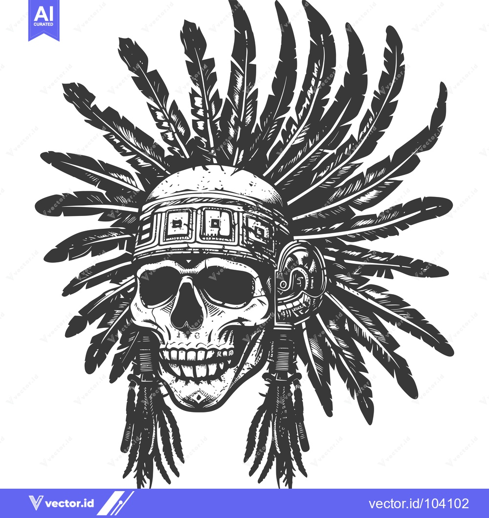 Premium Vector of Skull in Native American Headdress with Feathers