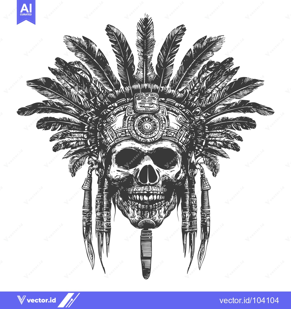 Premium Vector of Skull in Ornate Native American Headdress with Feathers