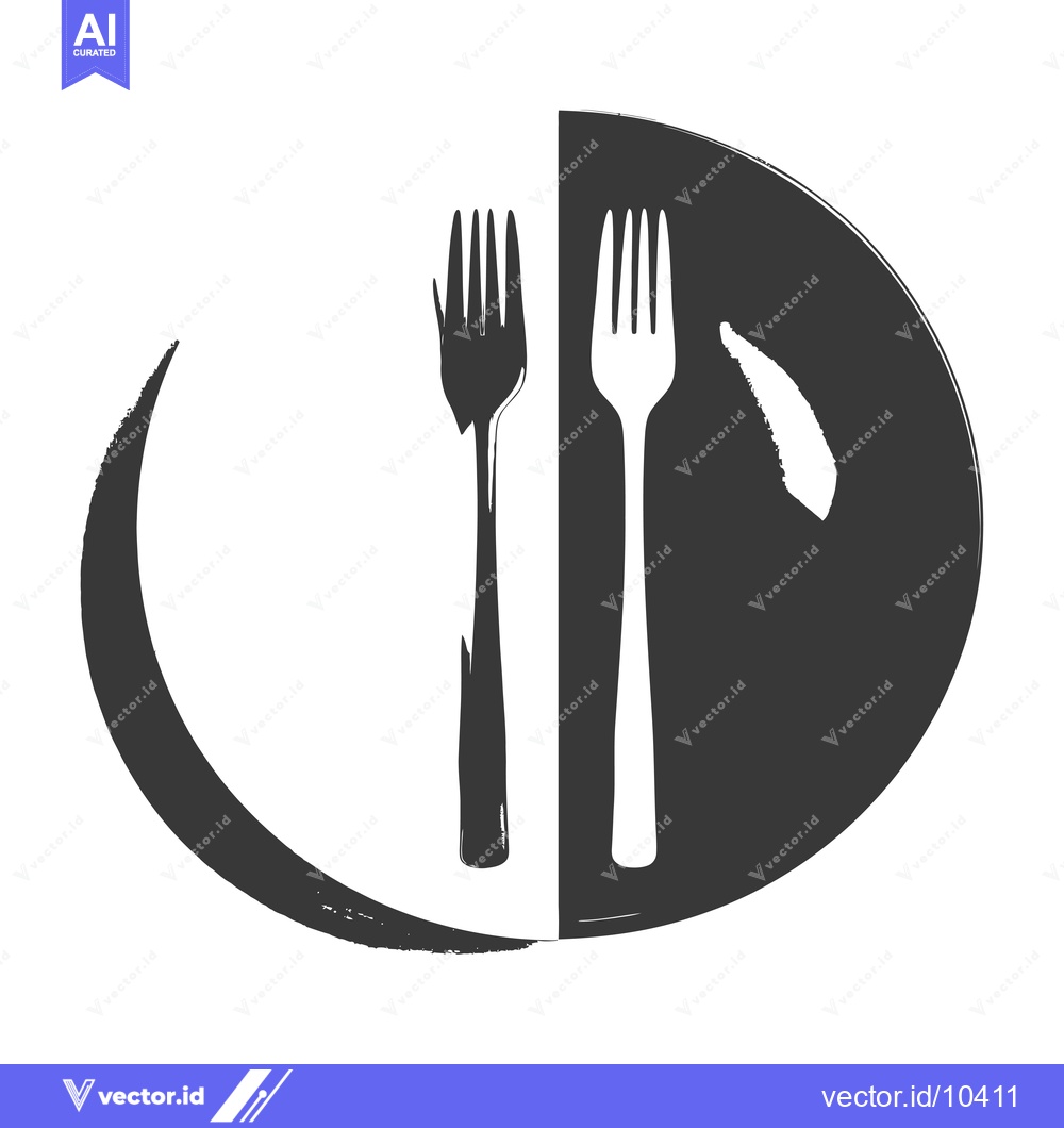 Premium Vector of A Black and White Illustration of Forks and a Plate