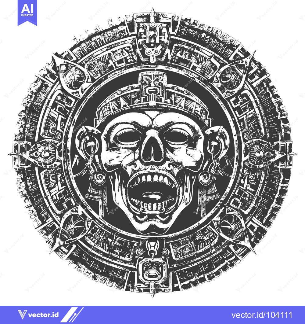 Premium Vector dari Skull Mask with Intricate Aztec-Inspired Design