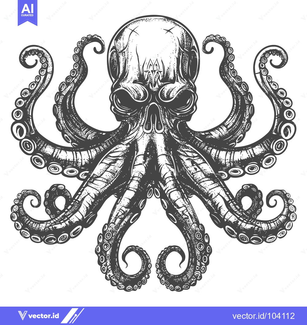 Premium Vector dari Skull Octopus with Eight Tentacles and Suckers