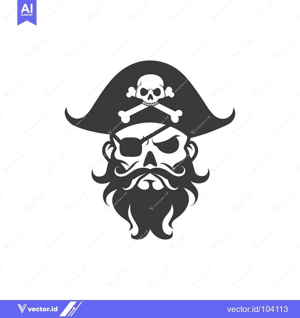 Premium Vector dari Skull of a Pirate with an Eyepatch and a Long Beard