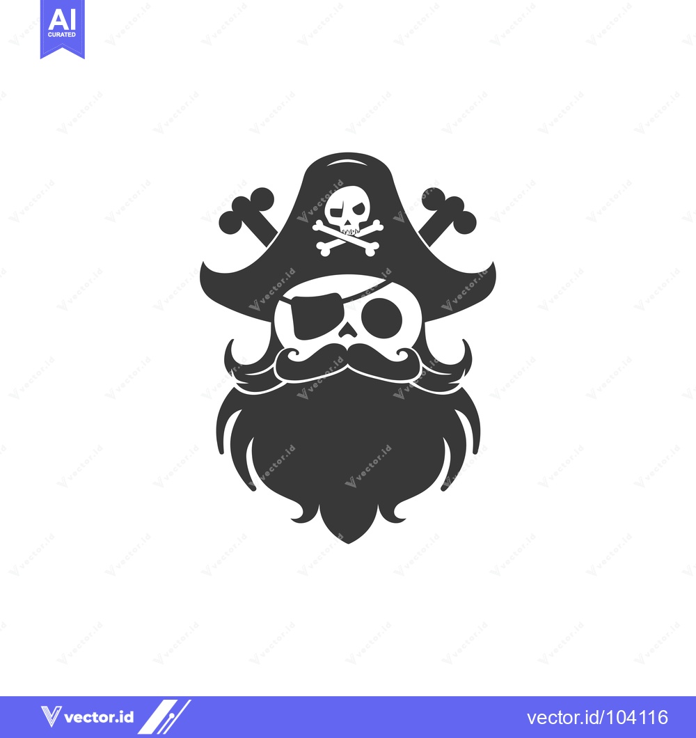 Premium Vector dari Skull Wearing a Pirate Hat and Eyepatch with a Beard