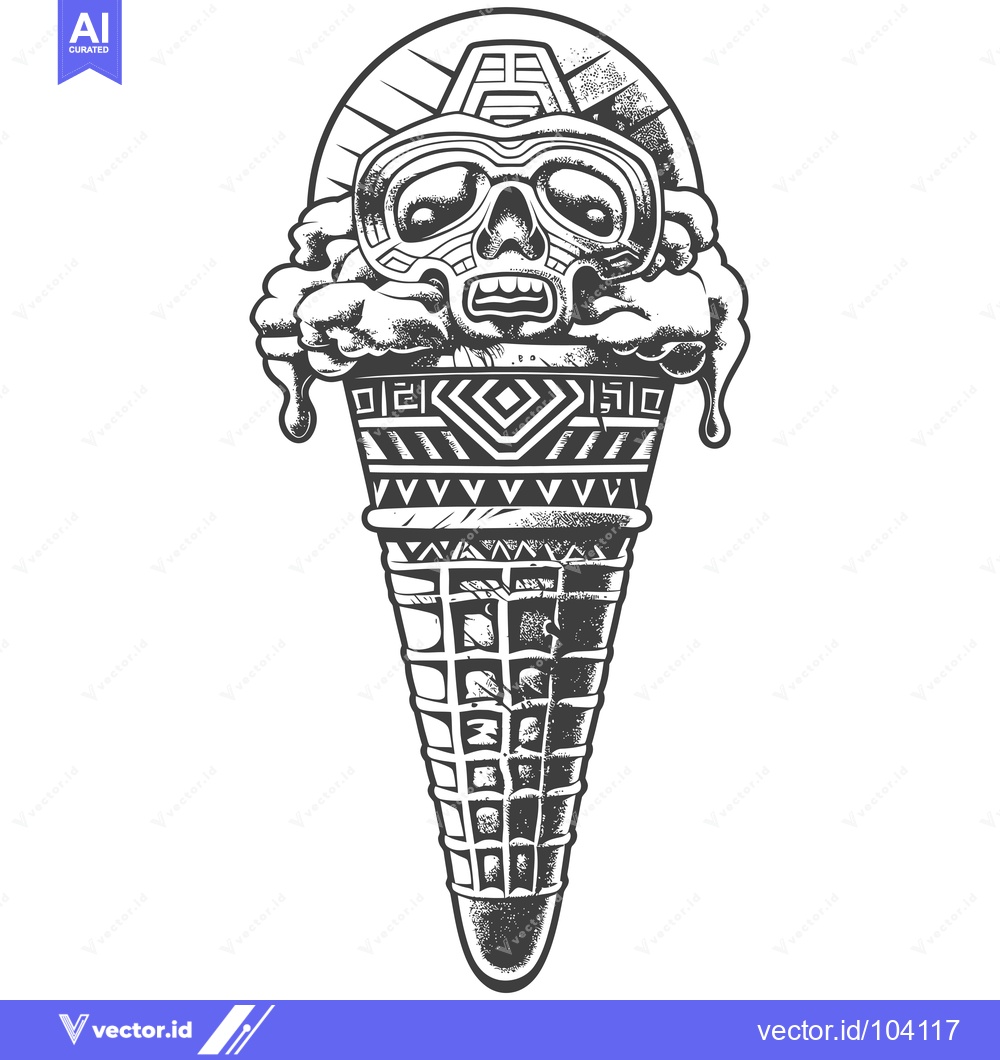 Premium Vector dari Skull Wearing Goggles in an Ice Cream Cone