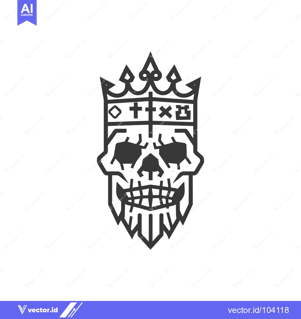 Premium Vector of Skull with a Crown, Symbols, and a Beard