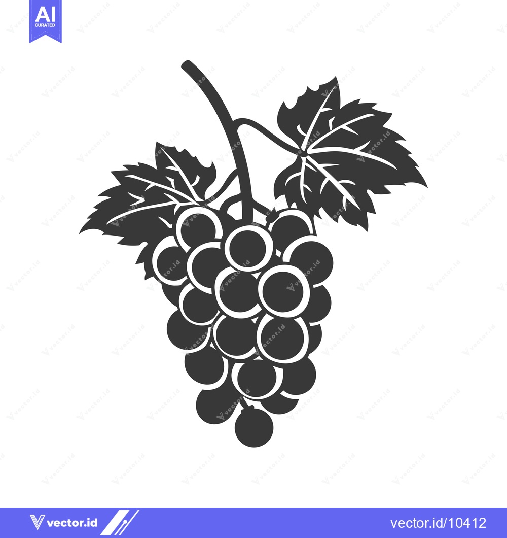 Premium Vector of A Black and White Illustration of Grapes with Leaves